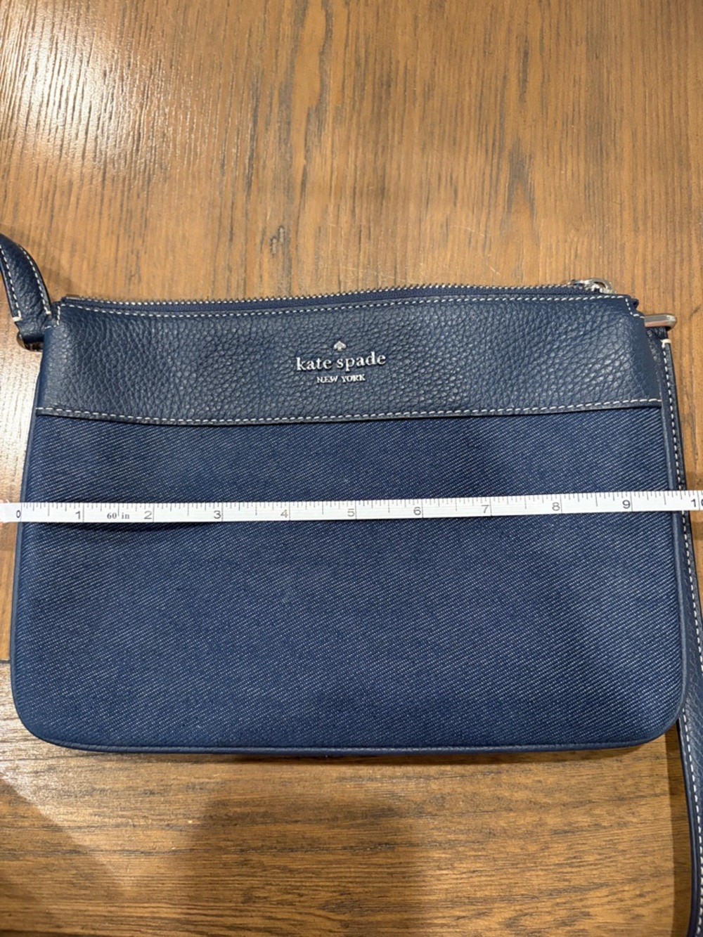 Kate Spade New York Jackson Denim Triple Gusset Navy Crossbody Bag - Picture 8 of 9